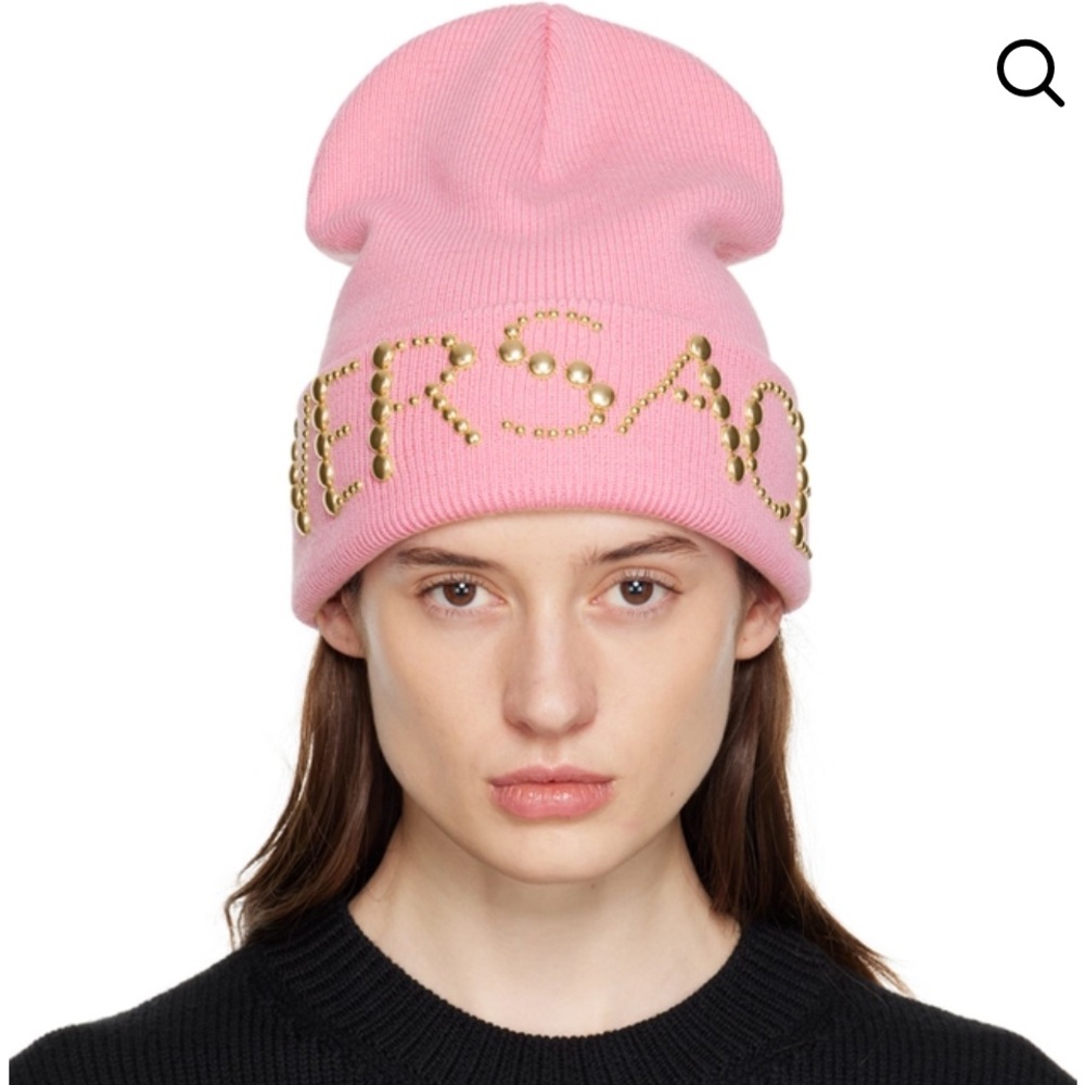 Versace Pink Knit Hat with Gold Accents - Picture 2 of 2